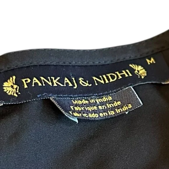 Pankaj & Nidhi Anthro Chiffon Floral Print Dress Long Sleeve Pleated Size Medium - Picture 9 of 16